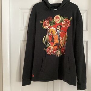 Rodeo Quincy Woman’s XL Black hoodie side pockets woman on horse shotgun roses